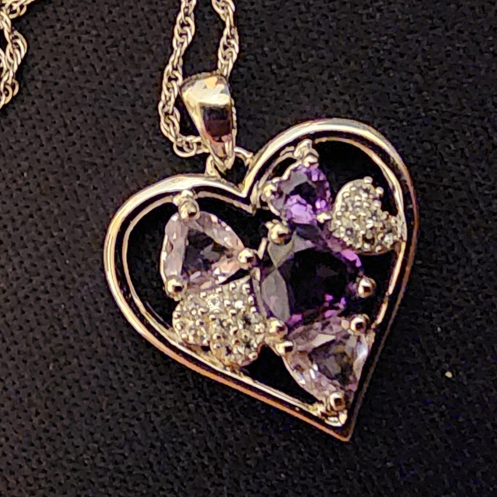 Sterling Silver 925 Amethyst Heart Pendant Necklace